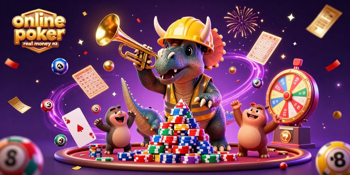 Experience thrilling online poker real money nz with a lively 3D celebration featuring poker chips, cards, and excitement.