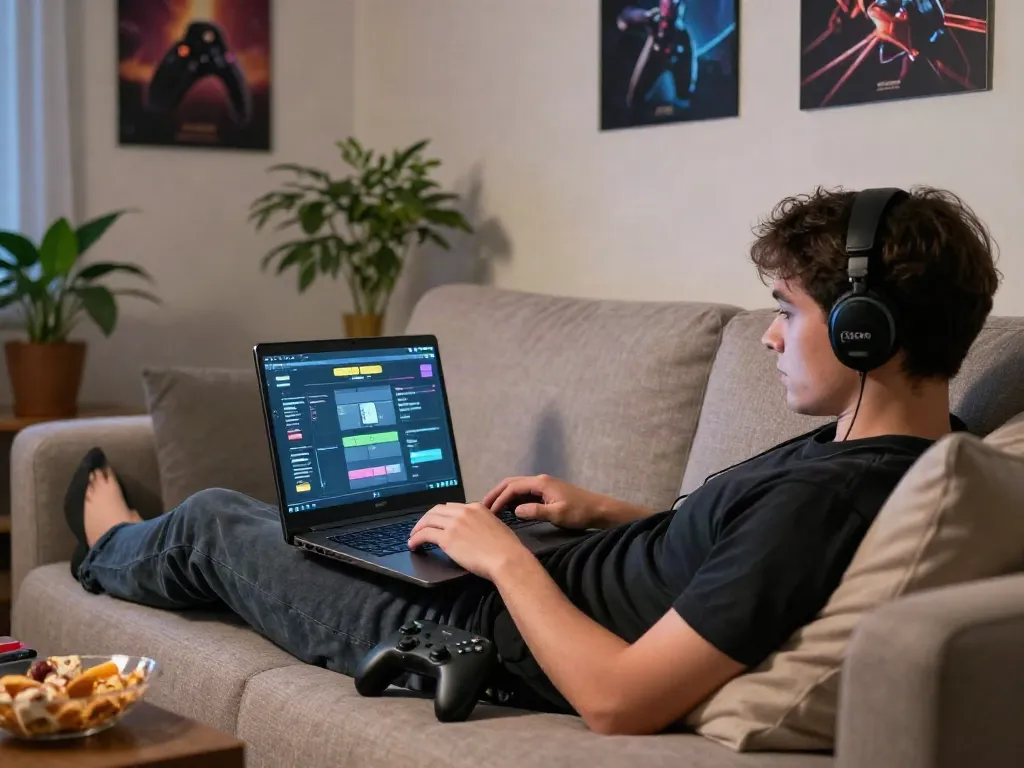 Person enjoying leisure gaming with rokok 88 strategies in a cozy living room.